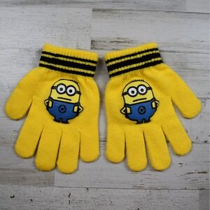 Minions Despicable Me Boys Girls Knit Gloves Yellow Winter Mittens Kids Gripper
